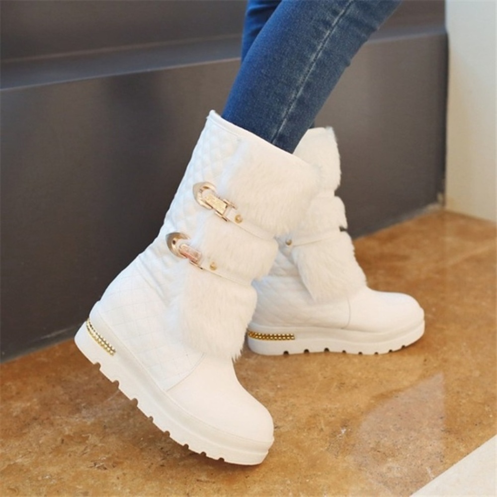 White Faux Winter Boots